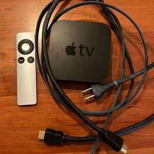 Apple TV, remote, charging cord & HDMI cable